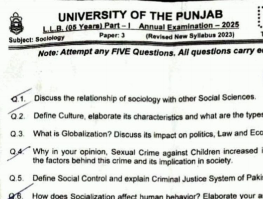 Part 1 Past Papers Punjab University 2025 Annual