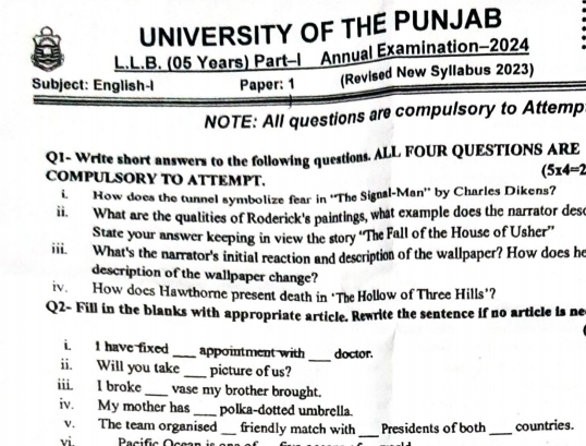 Part 1 Past Papers Punjab University 2024 Annual