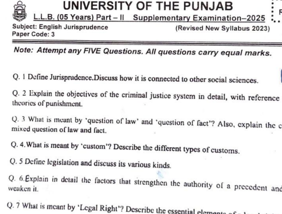 Part 2 Exam paper 2025 SUPPLY Punjab university of Lahore