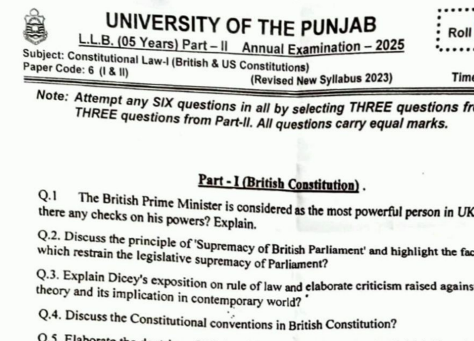 Part 2 Exam paper 2025 Annual Punjab university of Lahore