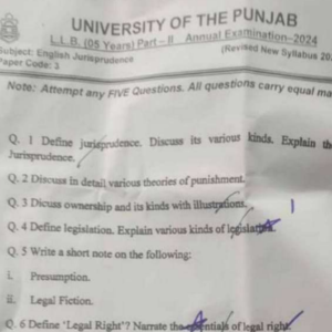 Part 2 Exam Paper 2024 Annual Punjab university of Lahore