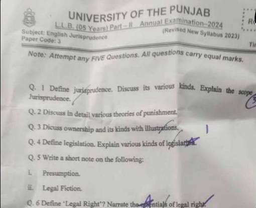 Part 2 Exam Paper 2024 Annual Punjab university of Lahore