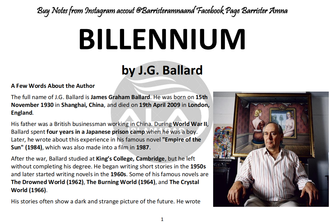 Billennium by J.G. Ballard English Stories LLB Part 2 (Annual 5 years)