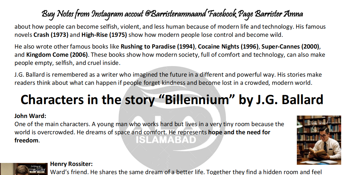 Billennium by J.G. Ballard English Stories LLB Part 2 (Annual 5 years)