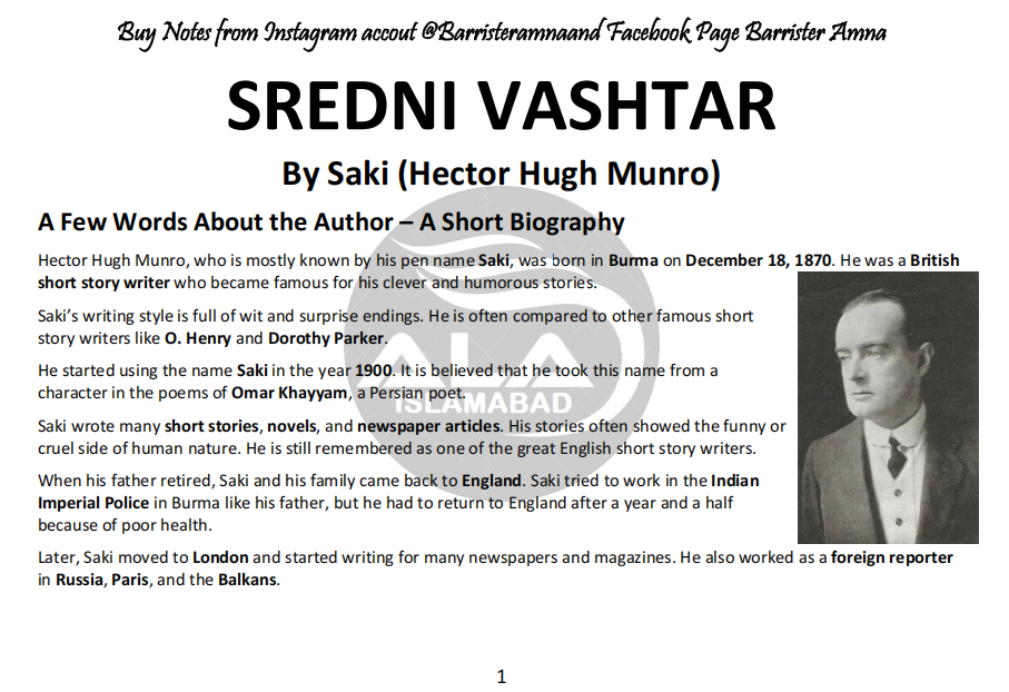 Sredhni Vashtar (English Story) LLB Part 2 (Annual 5 years)