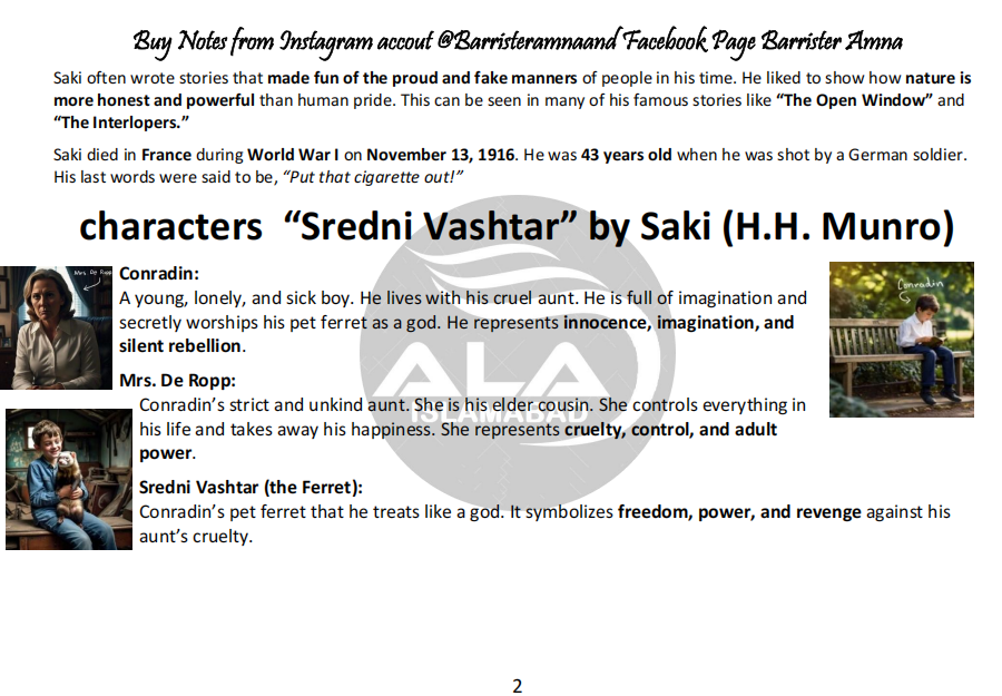 Sredhni Vashtar (English Story) LLB Part 2 (Annual 5 years)